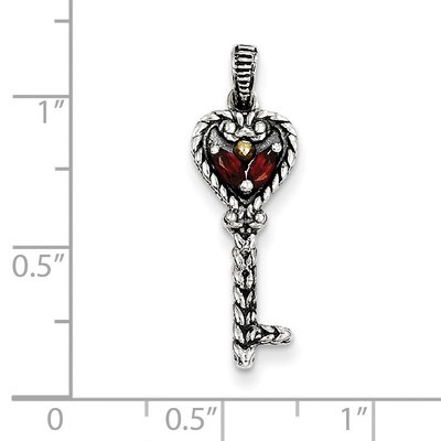 Garnet Key Charm Sterling Silver &amp; 14k Gold QTC483, MPN: QTC483, 883957315072