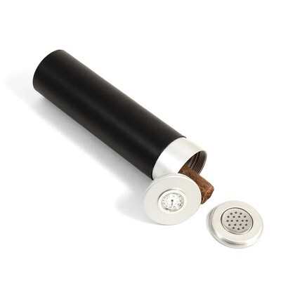 Black Leather Wrap Aluminum Cigar Tube with Hygro &amp; Humistat GM8866, MPN: GM8866, 797140584001