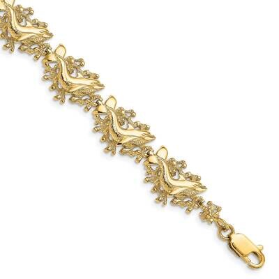 Dolphin with Coral Link Bracelet 14k Gold Polished FB1868-7, MPN: FB1868-7, 883957812717