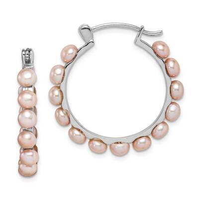 4-5mm Pink Freshwater Cultured Pearl Hoop Earrings Sterling Silver Rhodium Plated QE15098, MPN: QE1…