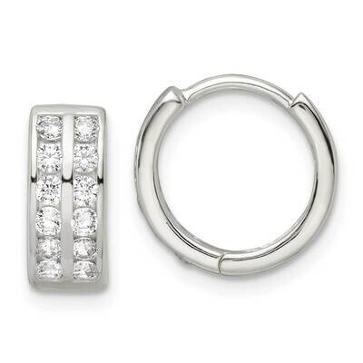 2 Row CZ Diamond Hinged Hoop Earrings Sterling Silver Polished QE16294, MPN: QE16294, 196904167571