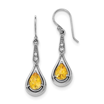 CZ Diamond &amp; Citrine Dangle Earrings Sterling Silver Rhodium-plated QE12622CI, MPN: QE12622CI, 1911…