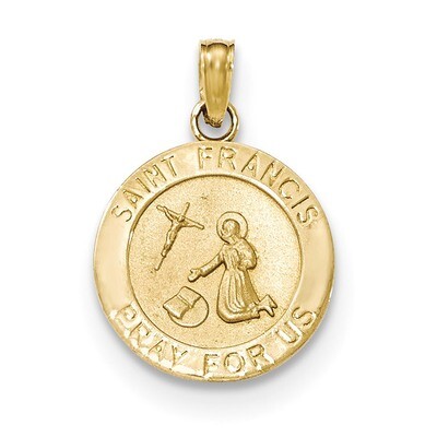 Saint Francis Medal Pendant 14K Gold Satin and Polished K5664, MPN: K5664, 637218167098