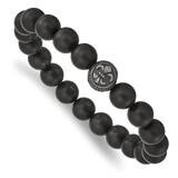 Black Agate Fleur De Lis Stretch Bracelet Stainless Steel Antiqued SRB2501, MPN: SRB2501, 191101861…