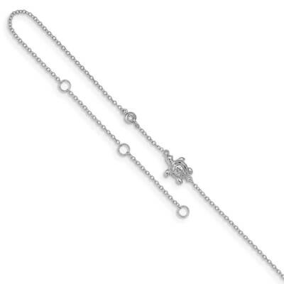Turtle with 2 inch Extender Anklet Sterling Silver Rhodium-plated CZ Diamond QG4742-9, MPN: QG4742-…