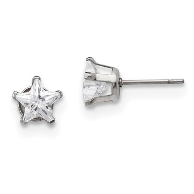 7mm Star Diamond CZ Stud Post Earrings Stainless Steel Polished SRE1120 by Chisel, MPN: SRE1120, 19…