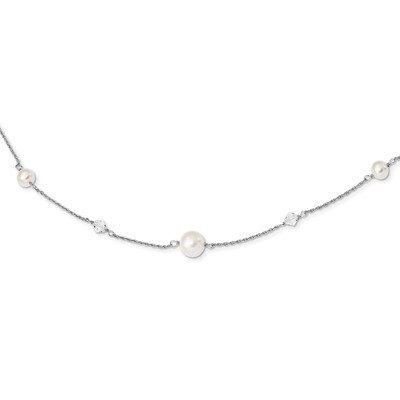 Sterling Silver RH6-10mm Wt Cultured Freshwater Pearl Glass 5 Stat 20.5 Inch Extender Necklace 17.5…