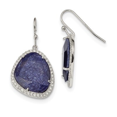 Blue Corundum and CZ Diamond Shepherd Hook Earrings Sterling Silver QE12595, MPN: QE12595, 88395777…