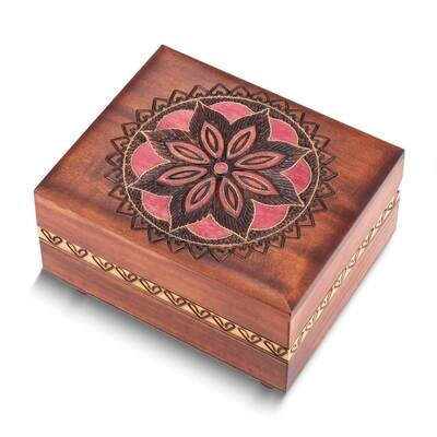 Pink Floral Carved and Painted Wooden Puzzle Box GM25142, MPN: GM25142,