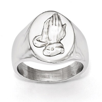 Polished with Sterling Silver Praying Hands Ring - Stainless Steel SR472 by Chisel, MPN: SR472, 191…