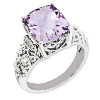 Pink Quartz Ring Sterling Silver Diamond QR3061PQ, MPN: QR3061PQ, 883957636887