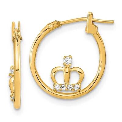 CZ Diamond Crown Hoop Earrings 14k Gold Polished YE1914, MPN: YE1914, 191101799747
