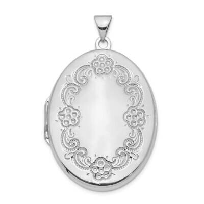 31mm Floral Border Oval Locket Sterling Silver Rhodium-plated QLS971, MPN: QLS971, 883957825489