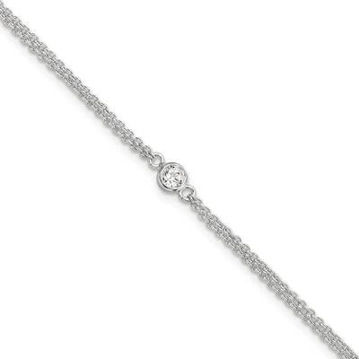 Bezel CZ Diamond 2-Strand 9 Inch Plus 1 Inch Extender Anklet Sterling Silver QG5766-9, MPN: QG5766-…