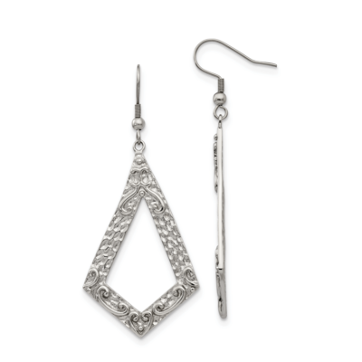 Textured Dangle Shepherds Hook Earrings Stainless Steel Polished SRE1035 by Chisel, MPN: SRE1035, 1…