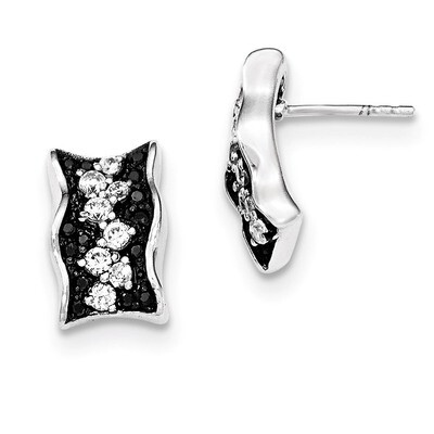 Black &amp; White CZ Post Earrings Sterling Silver QE12490