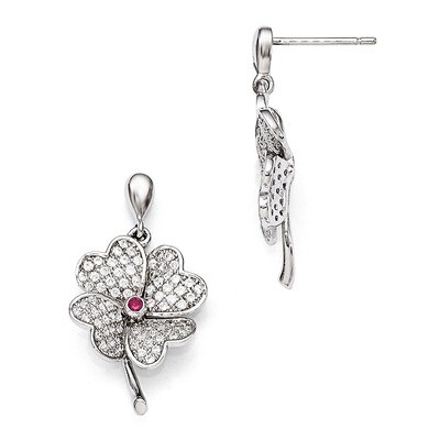 Cubic Zirconia &amp; Red Corundum Rhodium Earrings Sterling Silver QMP1174, MPN: QMP1174, 883957053622