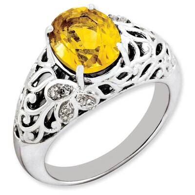 Citrine &amp; Diamond Ring Sterling Silver Rhodium-plated QR3282CI-9, MPN: QR3282CI, 883957155401