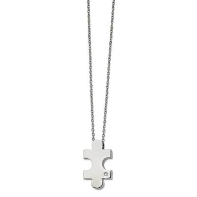 CZ Diamond Puzzle Piece 16 Inch 2.5 Inch Ext. Necklace Stainless Steel Polished SRN2747-16 by Chise…