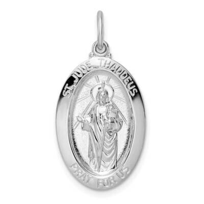 Solid Oval St Jude Pendant Sterling Silver Rhodium-Plated Polished QC11199, MPN: QC11199,