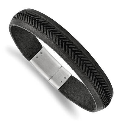 Black Italian Leather 8.75 Inch Bracelet Stainless Steel Polished SRB2440-8.75, MPN: SRB2440-8.75, …