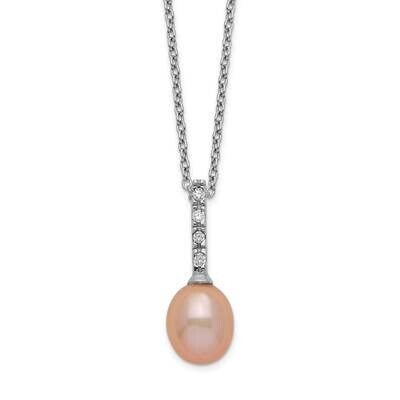 7-8mm Pink Fwc Pearl Cz Necklace Sterling Silver Rhodium-plated QH5487-17, MPN: QH5487-17, 88395787…
