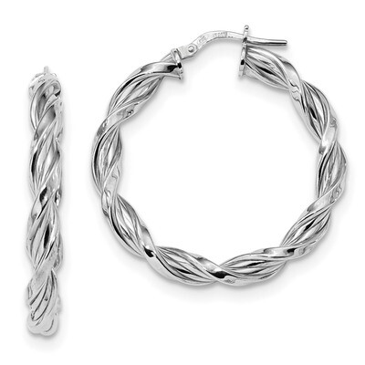 Twisted Hoop Earringss Sterling Silver Rhodium-plated Polished QE13193, MPN: QE13193, 191101234064