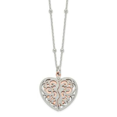 Rose-Tone Polished Moveable Heart Necklace 16 Inch Sterling Silver QG6080-16, MPN: QG6080-16, 19690…