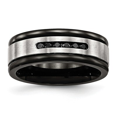 Black IP Grooved Blk CZ Diamond Ring Stainless Steel Brushed Polished SR586, MPN: SR586, 1911015568…