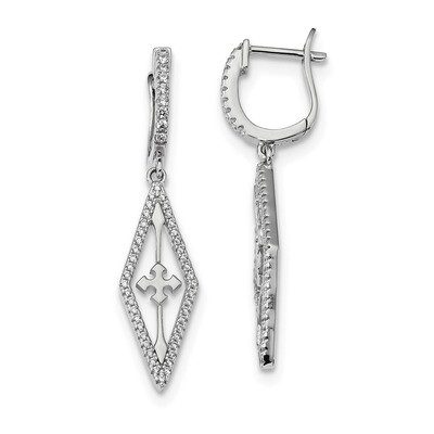 CZ Diamond Dangle Earrings Sterling Silver Rhodium-plated QE13951, MPN: QE13951, 886774043760