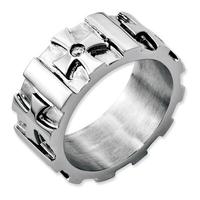 Crosses with Diamond 9.00mm Brushed &amp; Polished Band - Stainless Steel SR67AA by Chisel, MPN: SR67AA…