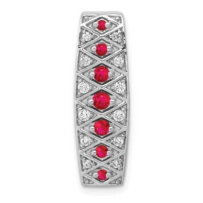Diamond Si1/Si2, G H I, &amp; Cr. Ruby Fancy Chain Slide 14k White Gold Lab Grown PM3850-RU-020-WLG, MP…