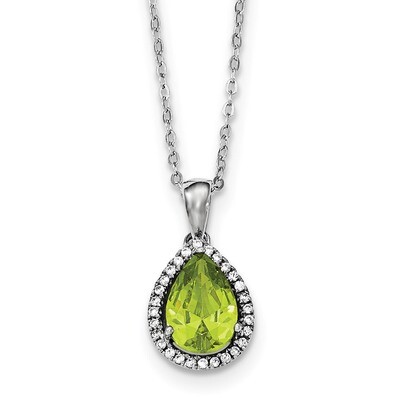 Simulated Peridot &amp; CZ Diamond Necklace 18 Inch Sterling Silver Rhodium Polished QG4069AUG-18, MPN:…