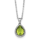 Simulated Peridot &amp; CZ Diamond Necklace 18 Inch Sterling Silver Rhodium Polished QG4069AUG-18, MPN:…