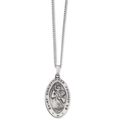 Kelly Waters Large Oval Saint Christopher Medal Necklace 24 Inch Rhodium-plated KW425-24, MPN: KW42…