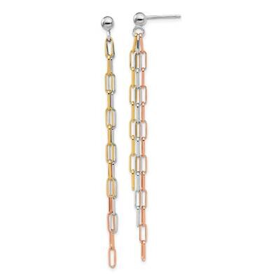 Rose &amp; Yellow-Tone Paperclip Link 3-Strand Earri Sterling Silver Rhodium-Plated QE15632, MPN: QE156…