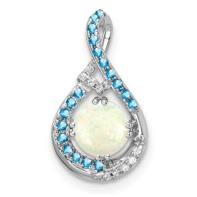 Blue Topaz Opal &amp; Diamond Chain Slide 14k White Gold PM8524-BT/OP-002-WA, MPN: PM8524-BT/OP-002-WA,
