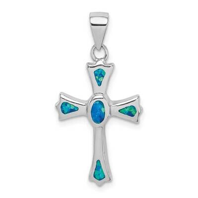 Created Blue Opal Small Cross Pendant Sterling Silver Rhodium-plated QP5144, MPN: QP5144, 883957962…