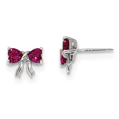 Created Ruby Bow Post Earrings 14k white Gold Polished XBS563, MPN: XBS563, 191101168543