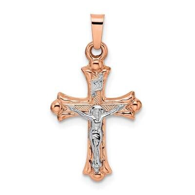 Rose and Polished Fleur De Lis Inri Hollow Crucifix 10k White Gold XR1873, MPN: XR1873, 191101085963