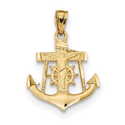 Anchor with Crucifix Pendant 14k Gold Satin Diamond-cut K6329, MPN: K6329, 883957740911