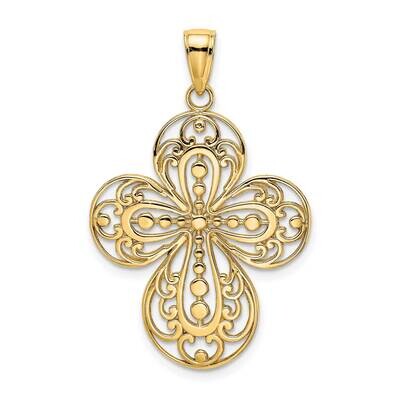 Rounded Tips Filigree Cross Charm 14k Gold Cut-out K8346, MPN: K8346, 637218016082