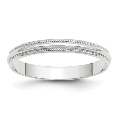 3mm Lightweight Milgrain Half Round Band 10k White Gold Engravable 1WML030-7.5, MPN: 1WML030-7.5, 8…