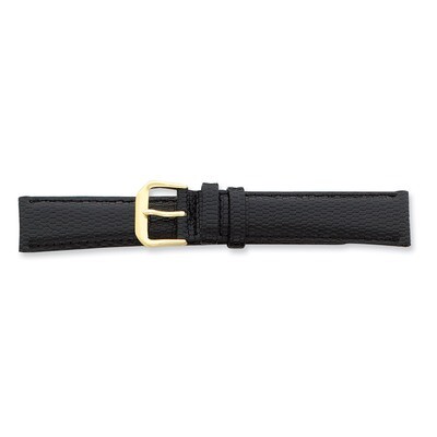 19mm Black Lizard Grain Leather Gold-tone Buckle Watch Band BA15-19, MPN: BA15-19, 886774142555