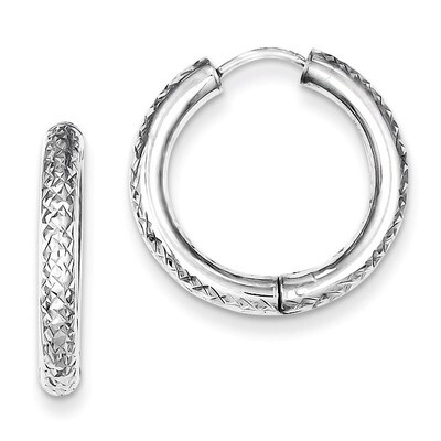 Polished Diamond Cut Hinged Hoop Earrings Sterling Silver Rhodium QE8516, MPN: QE8516, 869944870670