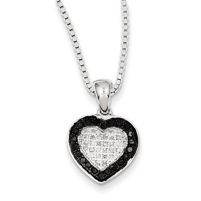 Black &amp; White Diamond Heart Pendant Necklace Sterling Silver QP2333, MPN: QP2333, 886774189628