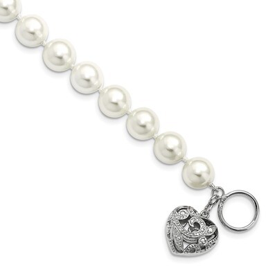 10-11Mm White Shell Bead with Heart Bracelet Sterling Silver QMJB101W-8, MPN: QMJB101W-8, 886774293…