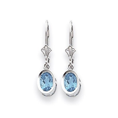 7x5mm Oval Blue Topaz Leverback Earrings 14k White Gold XLB106WBT, MPN: XLB106WBT, 883957227016