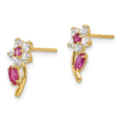 Clear &amp; Red Synthetic Diamond Flower Post Earrings - 14k Gold SE2405 by Madi K, MPN: SE2405, 886774…