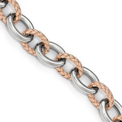 Leslie&#39;s Polished &amp; Woven Link Bracelet-Fancy Spring Ring 7.5 Inch Sterling Silver Rose-tone HB-QLF…